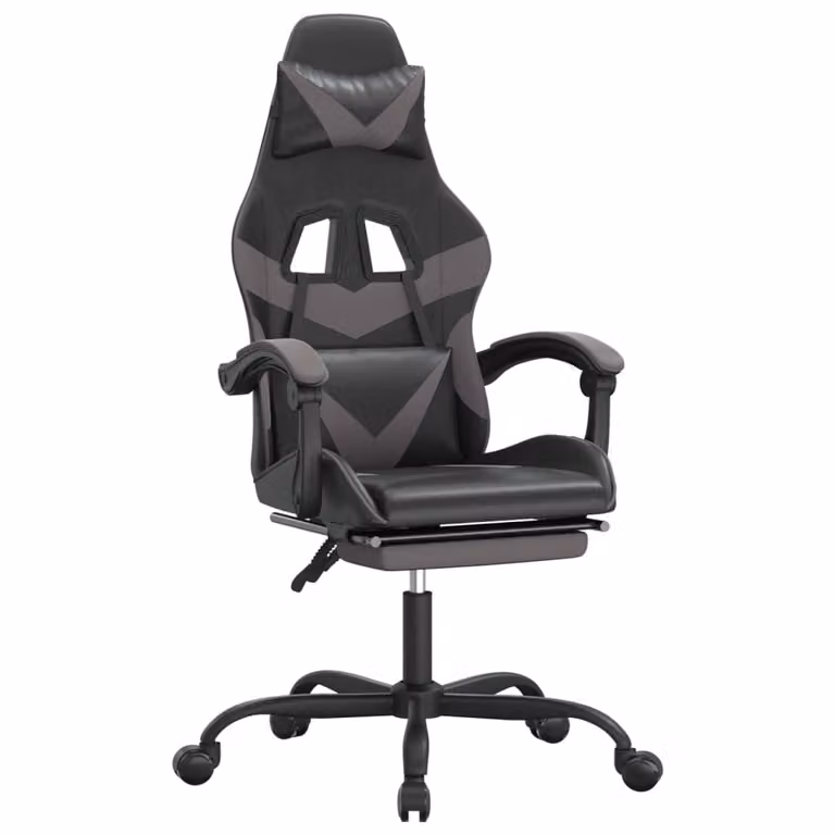 Sedia da Gaming Girevole Poggiapiedi Nero e Grigio Pelle finta