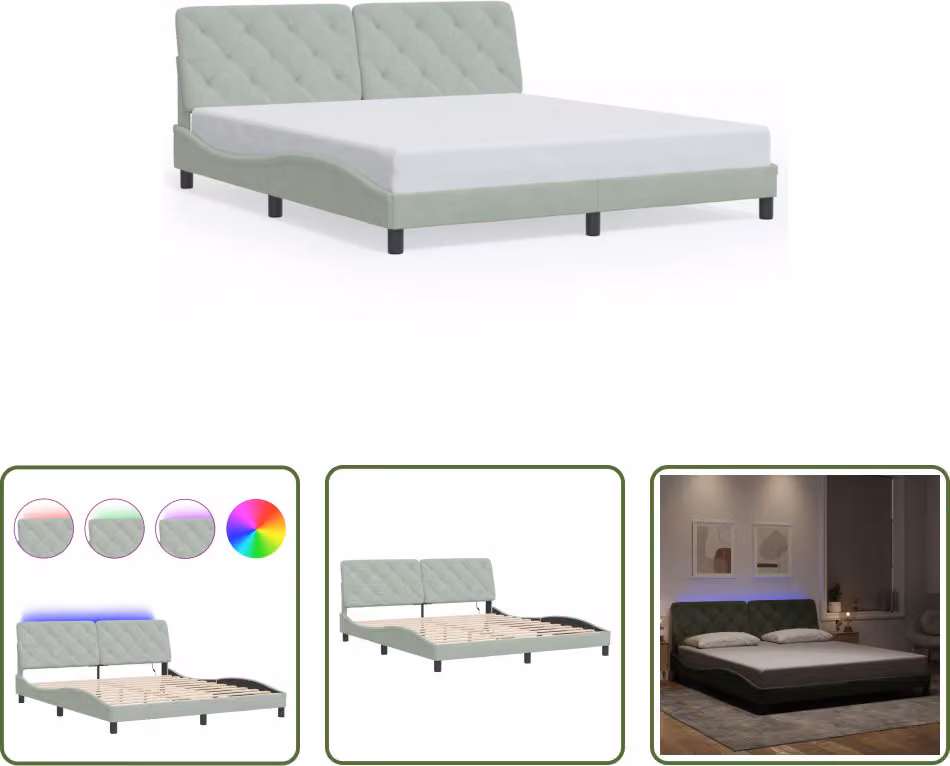 The Living Store Struttura letto con luci LED grigio chiaro 180x200 cm in velluto