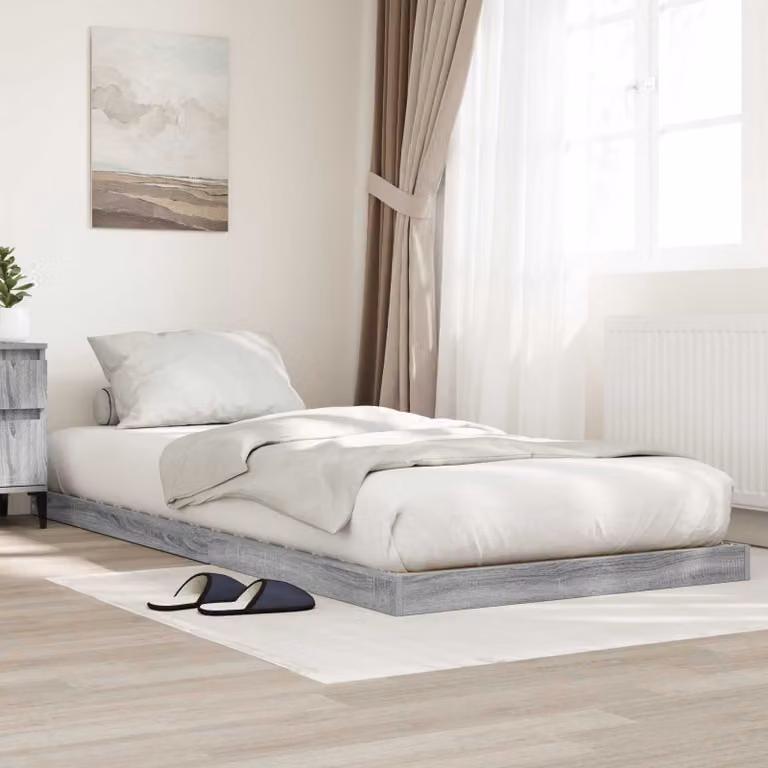 Struttura letto a terra vidaXL in legno e metallo, Grigio, L/P/H: 200 x 100 x 7,5 cm