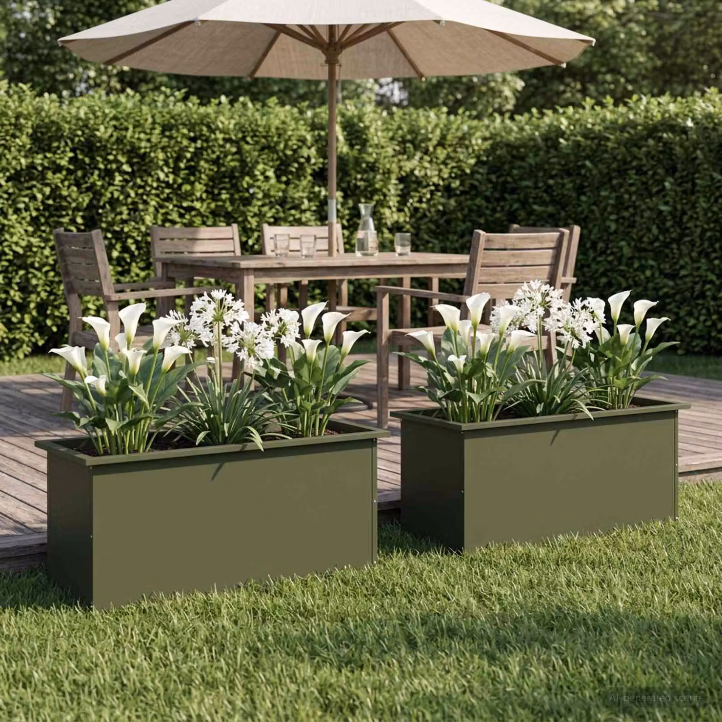 Set di 2 fioriere da giardino con LED vidaXL in acciaio, colore verde, L 100 x P 40 x H 40 cm