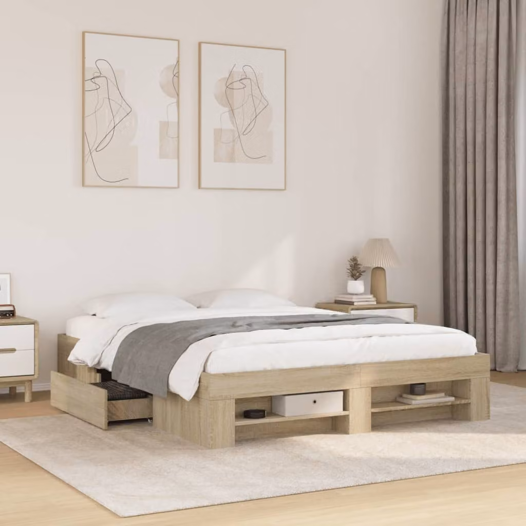 Giroletto senza materasso vidaXL in legno Rovere Sonoma L: 160 cm, P: 200 cm, H: 163 cm – 1