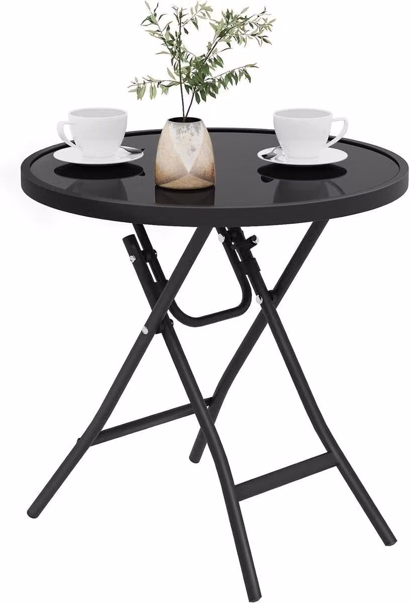 Tavolino pieghevole in vetro per balcone - Tavolo da giardino rotondo, diametro 46 cm