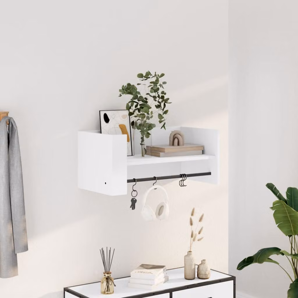 vidaXL Scaffale a Parete Bianco in Legno e MDF con Pannello Posteriore L: 70,5 cm, P: 35 cm, H: 30,5 cm