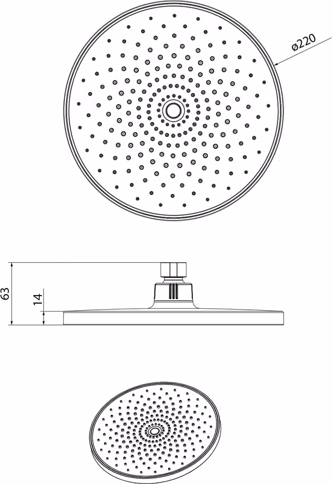 Soffione, diametro 220 mm, ABS/nero opaco