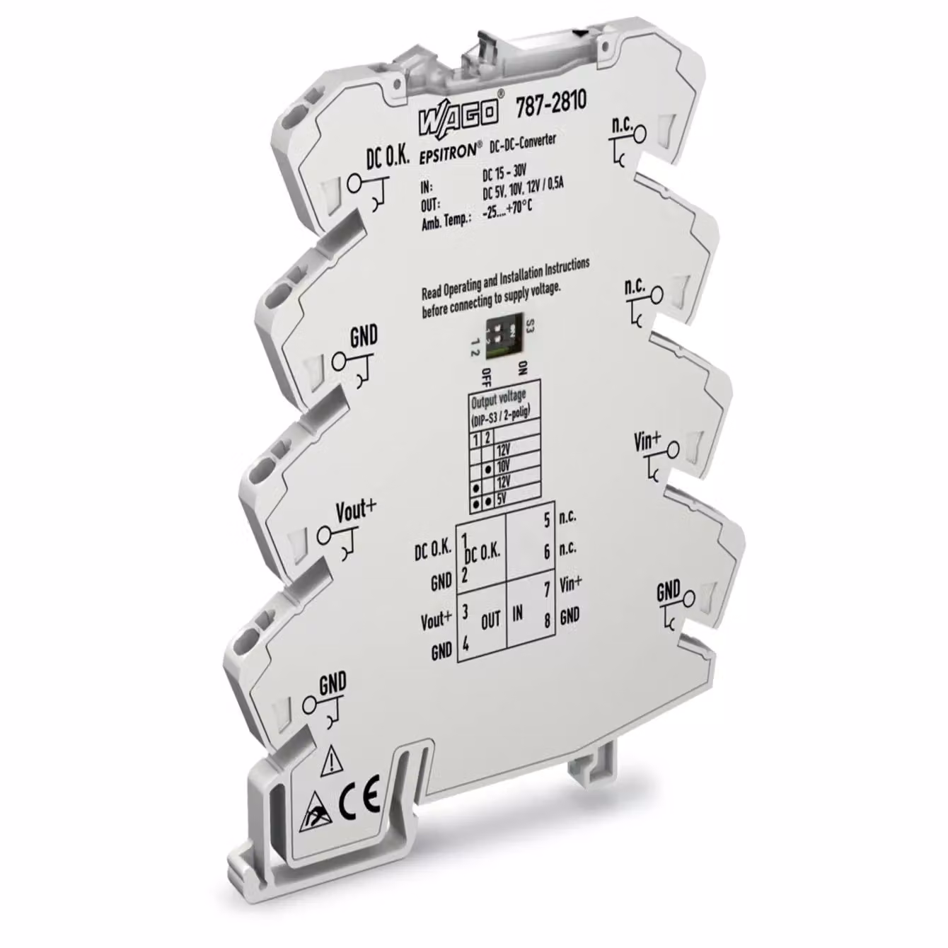 Convertitore CC-CC WAGO; tensione di ingresso 24 V CC; tensione di uscita regolabile 5 V CC/ 10 V CC/ 12 V CC 787-2810