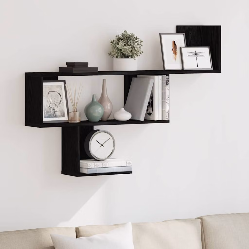 Scaffale a Parete Moderno vidaXL in MDF Nero Opaco L: 100 cm, P: 15 cm, H: 70 cm