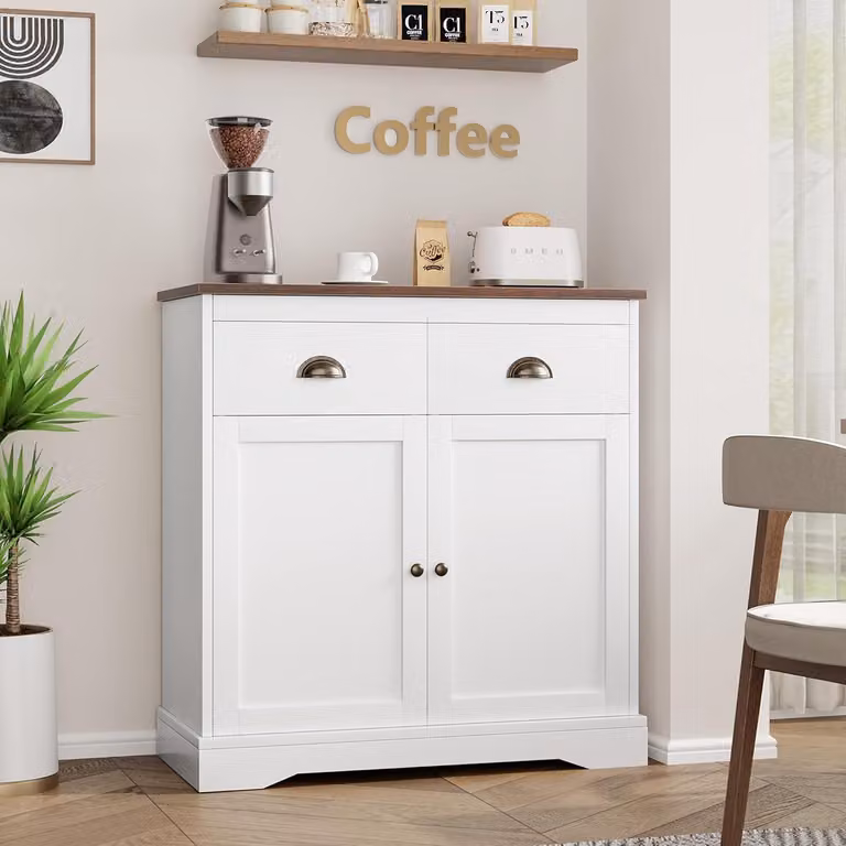Mobile contenitore con 2 ante e 2 cassetti, colore bianco, dimensioni 80x40x90 cm