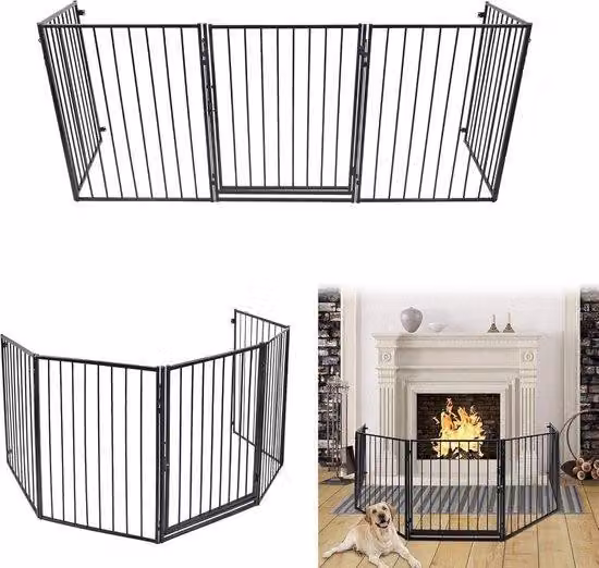 Barriera di sicurezza con porta per camini aperti, focolari o aree a rischio - Flessibile e in metallo - 305 cm