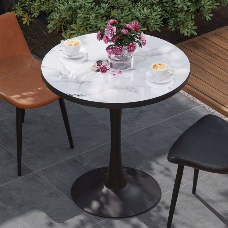 FATIVO Robusto tavolo da giardino in alluminio tavolo da bistrot tavolo rotondo tavolo da pranzo tavolo da bar vera pietra e alluminio tavolo da cucina rotondo φ80cm tavolo da pranzo per esterni tavolo da sala da pranzo