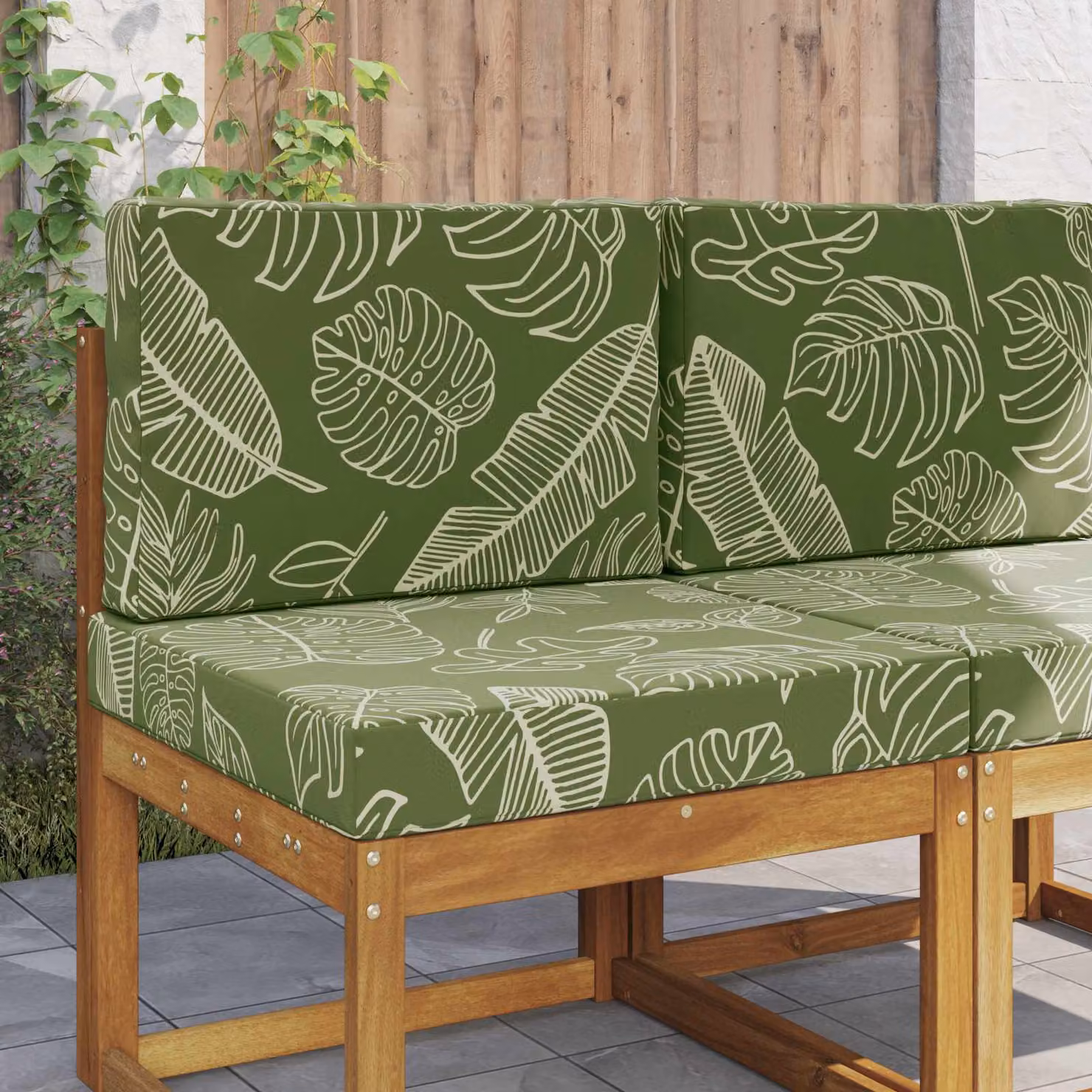 Cuscino da divano per esterno vidaXL verde con design floreale a foglia in poliestere, L/P/H: 60 x 60 x 60 cm