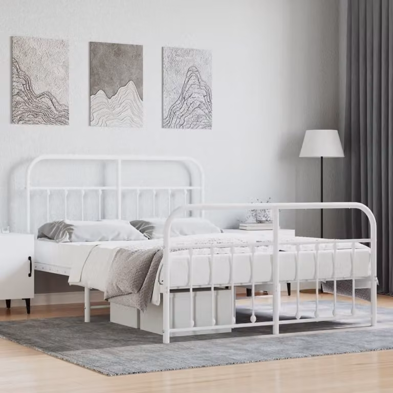 vidaXL Giroletto con testiera e pediera in metallo bianco 140x190 cm - Giroletto - Cornici per letti - Giroletto - Letto