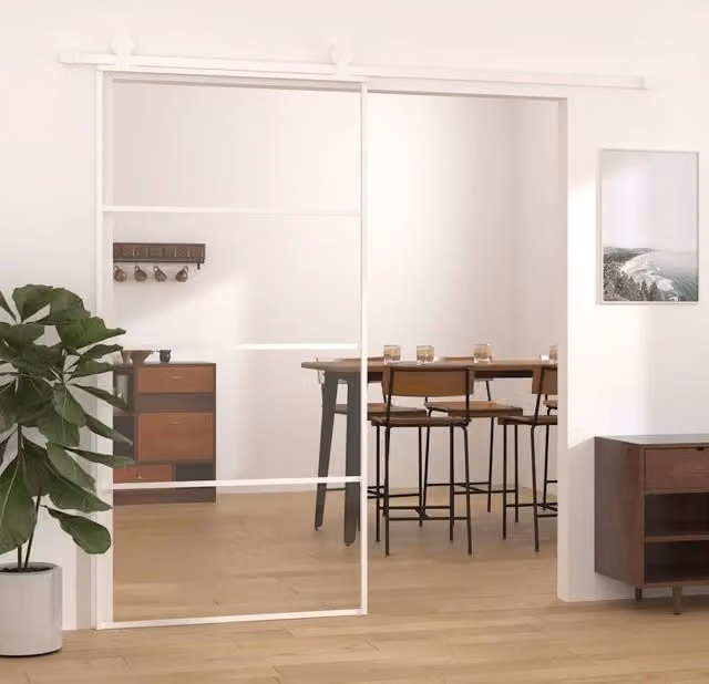 Porta Scorrevole Moderna vidaXL in Vetro ESG e Alluminio, Bianca, L: 102,5 cm, H: 205 cm