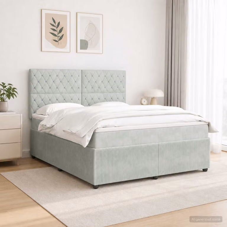 Letto Box Spring Ibrido vidaXL con Materasso Grigio Chiaro e Illuminazione LED, con Porte USB e Base a Sollevamento, L/P: 140 x 190 cm