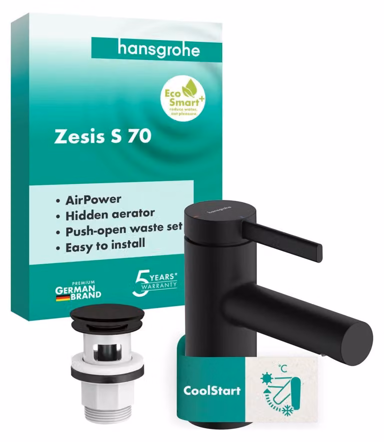 hansgrohe Zesis S Mitigeur monocommandé pour lavabo 70 CoolStart avec vidage Push-Open, 74715670, 74715670