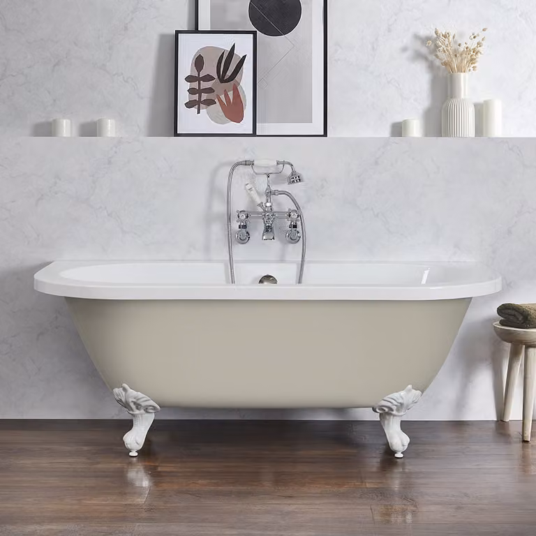 Vasca Freestanding Tradizionale a Parete Beige 1685x780mm - Piedini bianchi - Stile Classico - Richmond