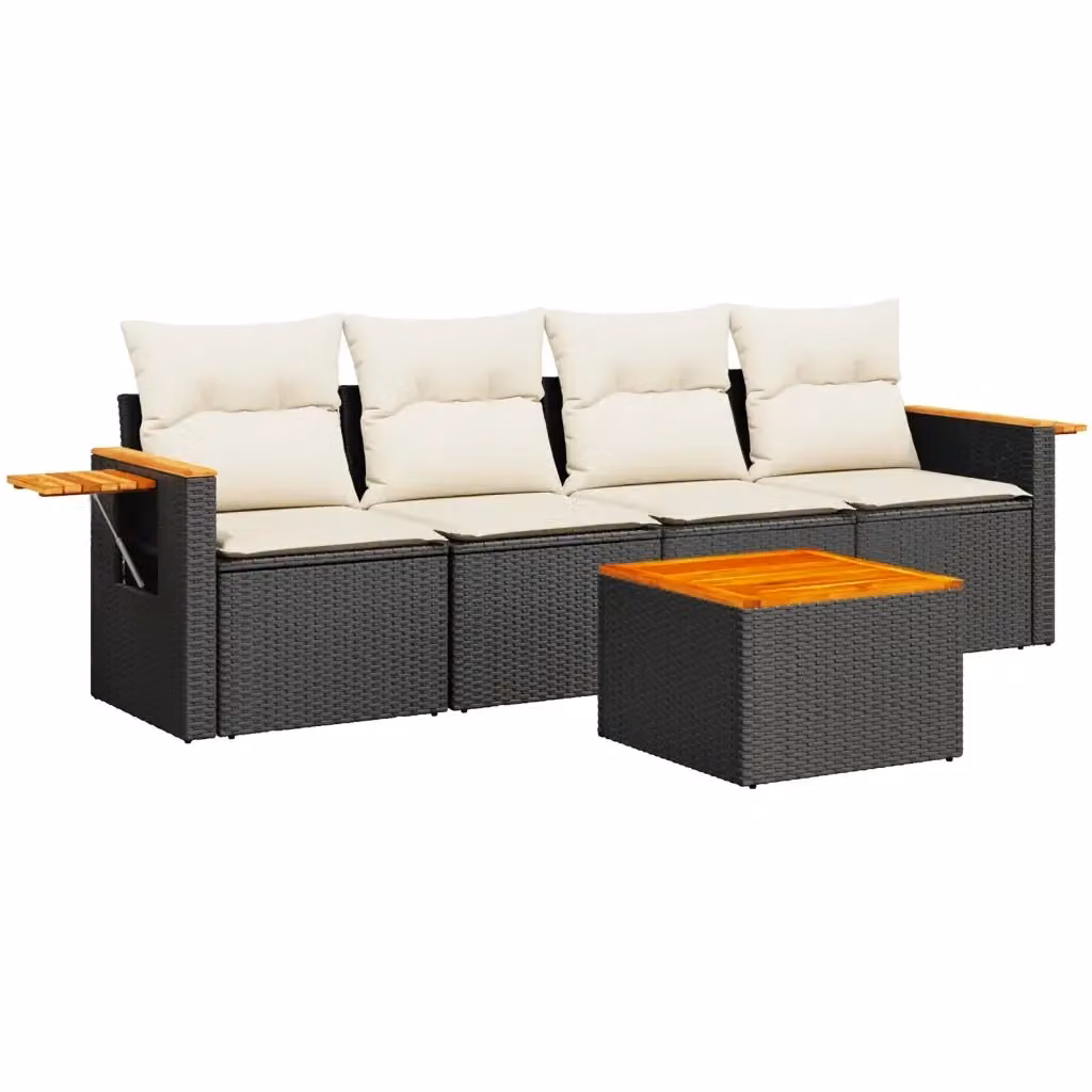 Set di divani da giardino vidaXL in 5 pezzi con cuscini in polyrattan nero e tavolo da caffè coordinato – 2