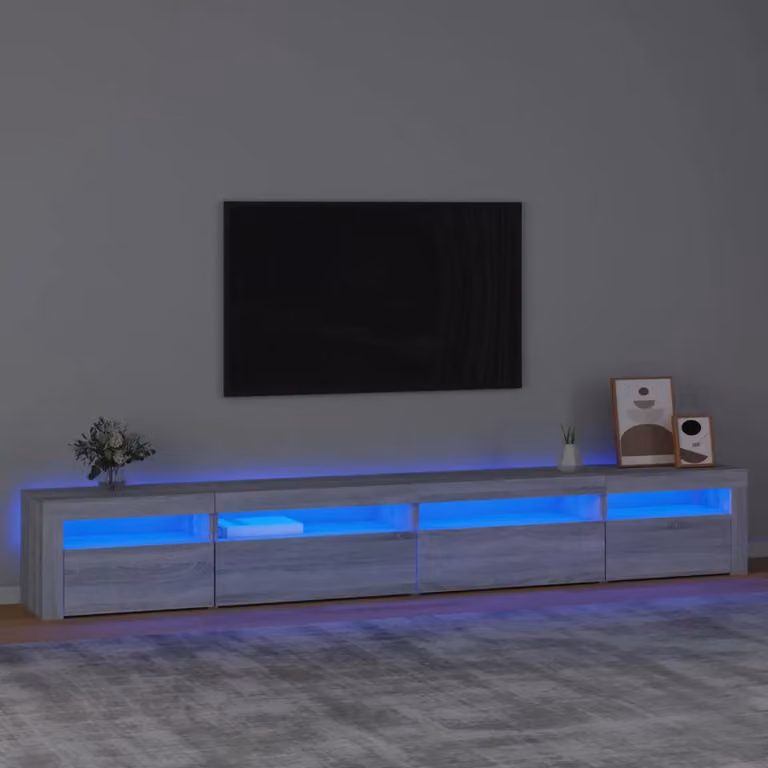 vidaXL Mobile Porta TV Moderno con Luci LED Integrate Grigio Sonoma L: 270 cm, P: 35 cm, H: 40 cm
