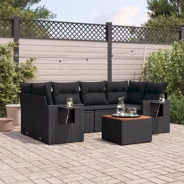 Set Divani da Giardino con Cuscini 7pz Nero Polyrattan 3224459