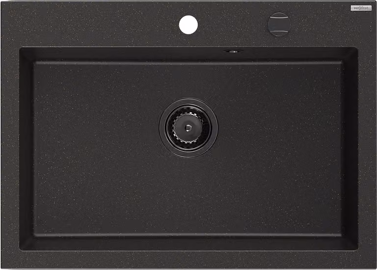 Mexen Elix lavello da cucina in granito 1-vasca 700 x 500 mm, nero/oro metallizzato, sifone nero - 6526701005-75-B