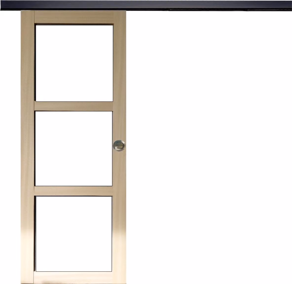 Porta scorrevole in legno Ayous con vetro trasparente H204 x L83 cm, binario in alluminio con fascia nera, conchiglie Gd Menuiseries