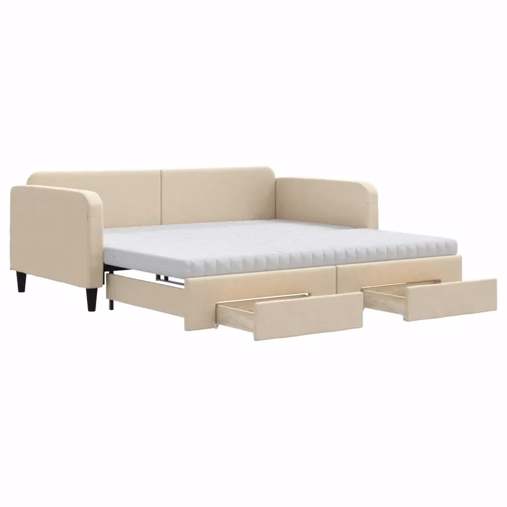 Divano Letto Estraibile con Cassetti vidaXL in Tessuto Beige L: 223 cm, P: 110 cm, H: 75 cm con Funzione Letto e Dimensioni Materasso 100 x 200 cm – 2