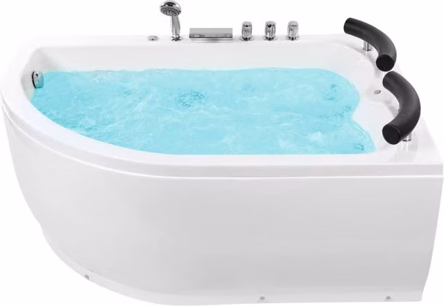 Vasca Idromassaggio Angolare in Acrilico Beliani con Luci LED Bianco Versione Sinistra L: 158 cm, P: 113 cm, H: 63 cm