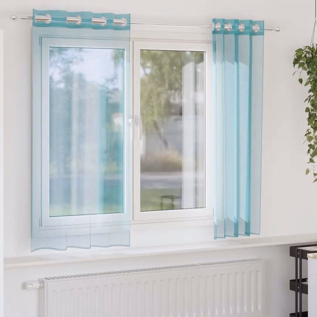 Set di 2 tende in voile semi-trasparenti vidaXL con occhielli, colore turchese, L: 140 cm x H: 175 cm