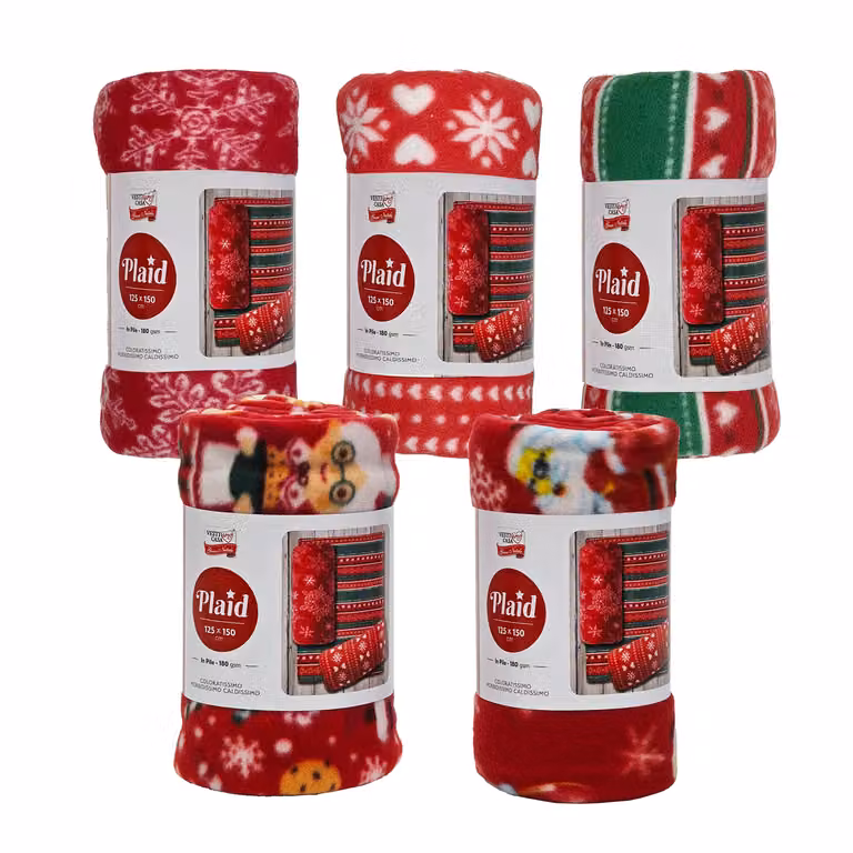 Plaid Natalizio Rosso in Pile Fluffy Vestiamo Casa L: 125 cm x P: 150 cm