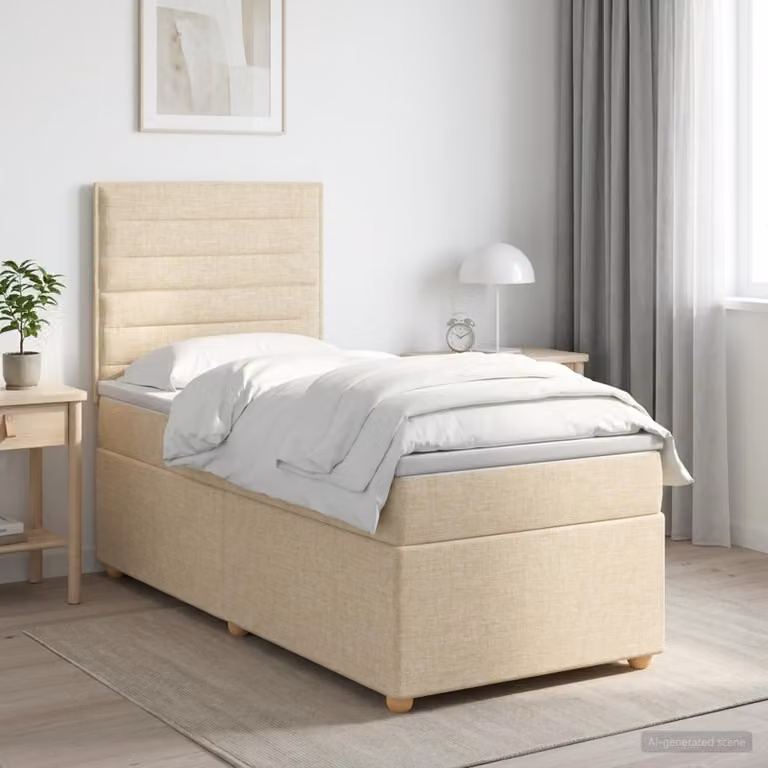 Letto box spring con materasso ibrido vidaXL in tessuto beige e bianco, L/P: 90 x 200 cm