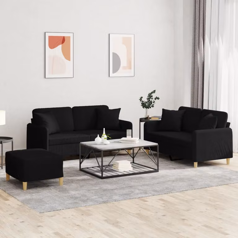 Maison Exclusive - Set divano a 3 pezzi con cuscini in tessuto nero