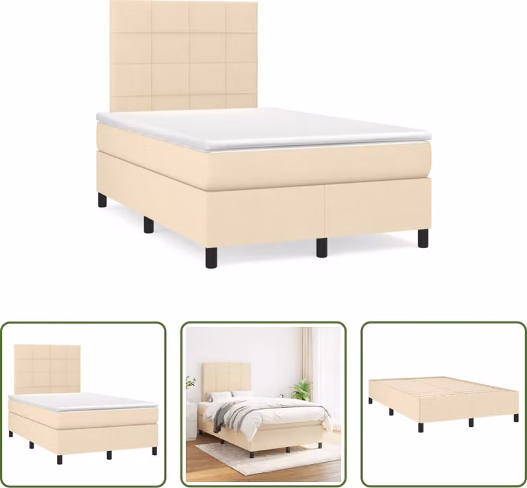The Living Store Letto a molle con materasso crema 120x190 cm in tessuto