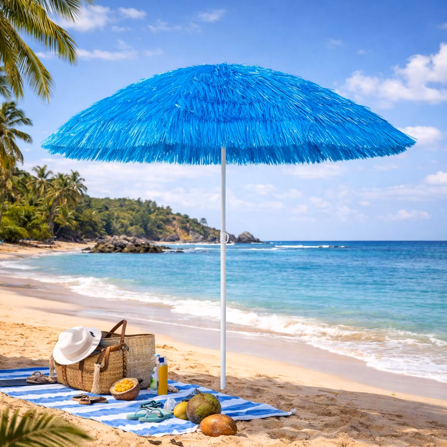 Ombrellone Hawaii Ombrellone da giardino Ombrellone da spiaggia rotondo Ø1,6m Blu