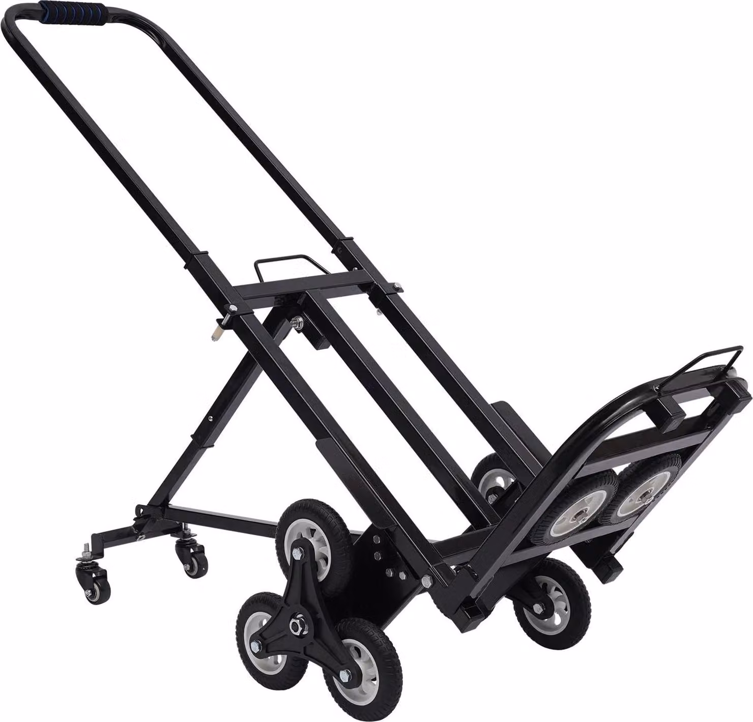 Carrello saliscale - Carrello per scale - 10 ruote - Pieghevole - Portata 150 kg - Regolabile in altezza - Nero