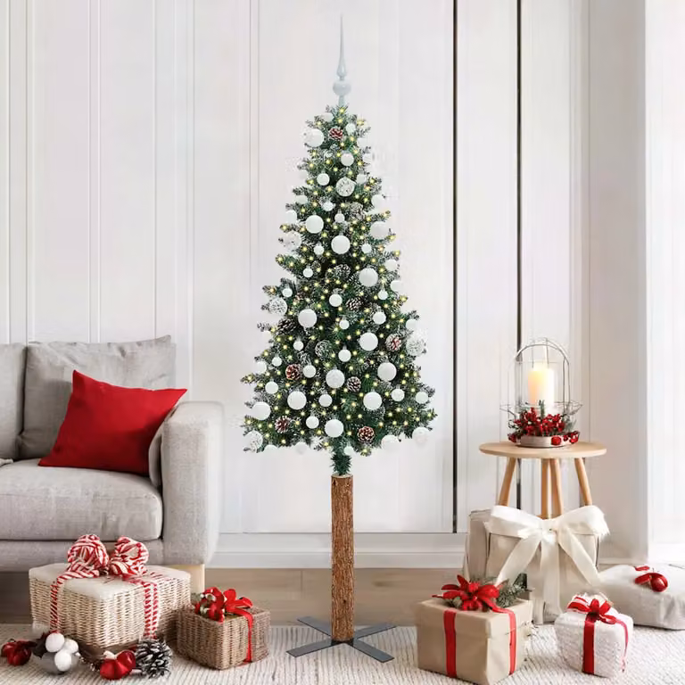 Albero di Natale snodato moderno vidaXL verde con luci LED bianco caldo in PVC, metallo e legno, Altezza: 180 cm