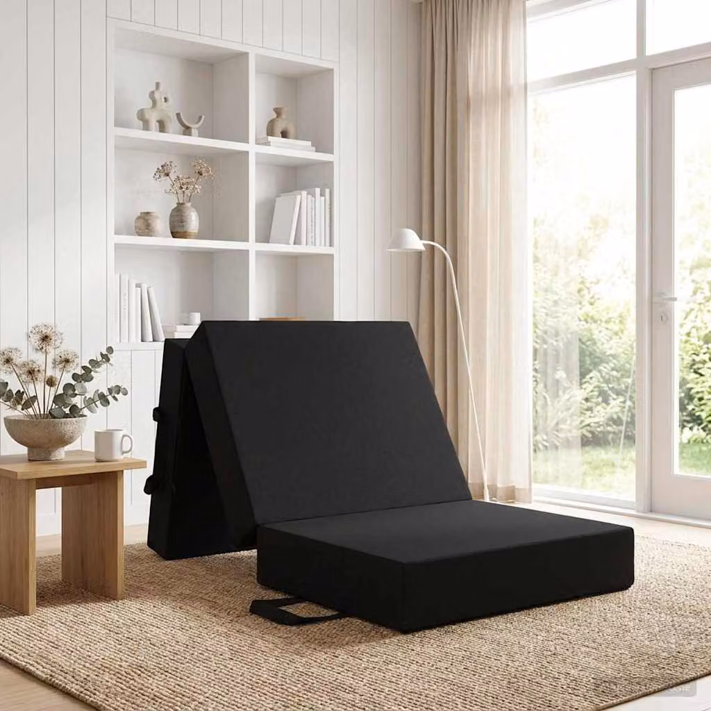 vidaXL Divano Letto Pieghevole Moderno in Tessuto Nero L: 75 cm, P: 63 cm, H: 45 cm