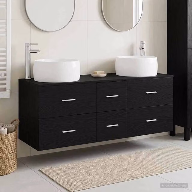 Set di mobili per il bagno 3 pz Nero 49,5 x 44,5 x 66 cm 3405932