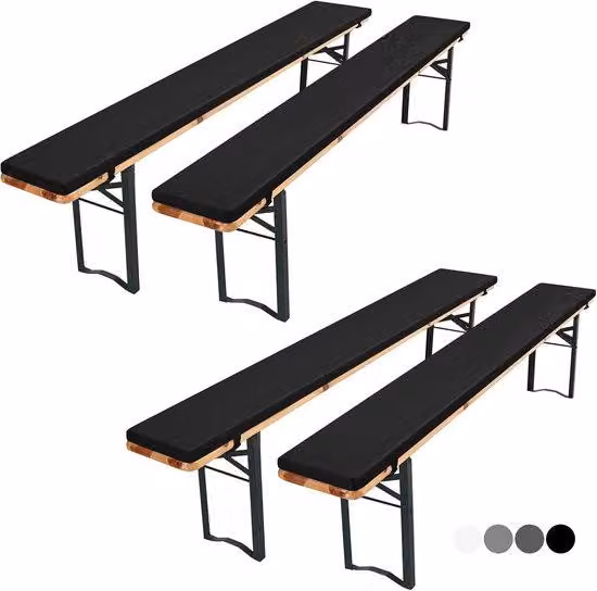 Set di cuscini per panche da birreria - idrorepellenti - nero - 220 x 25 x 3 cm