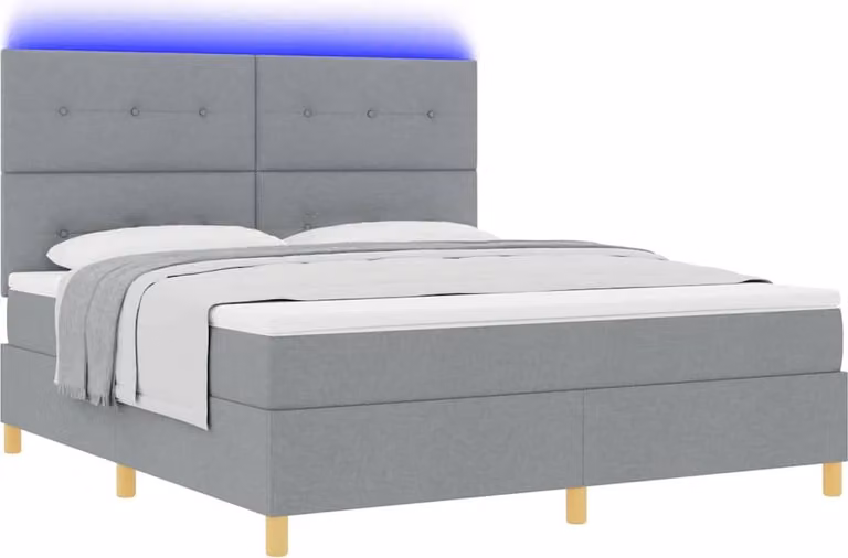 Letto a Sorgente LED Grigio chiaro 180 x 200 cm Tessuto