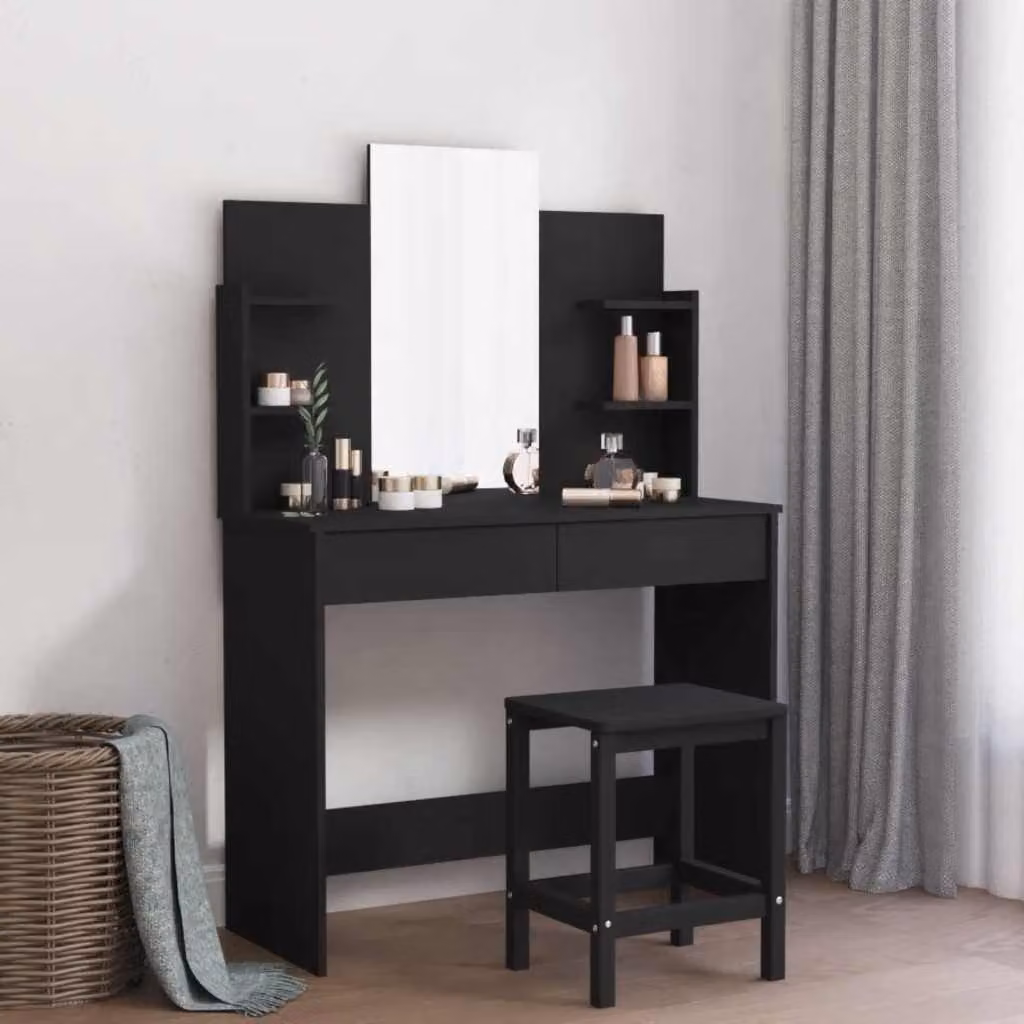 vidaXL Toeletta con Specchio Nero L: 96 cm, P: 39 cm, H: 142 cm