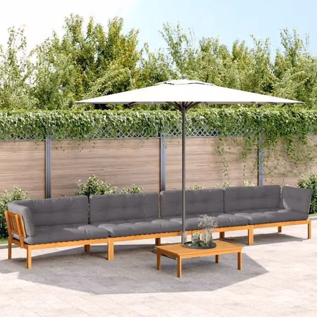 Set Divano da Giardino a L con Cuscini vidaXL in Legno di Acacia e Tessuto Grigio