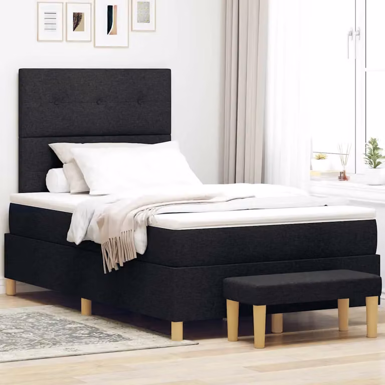 Letto moderno vidaXL con materasso in schiuma e struttura imbottita in tessuto Nero L/P: 120 x 200 cm