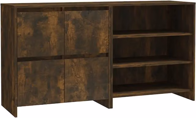 Set di 2 Credenze Moderne in Legno Multistrato Rovere Fumo, Madia e Buffet da Pranzo Appesa a Parete – 1