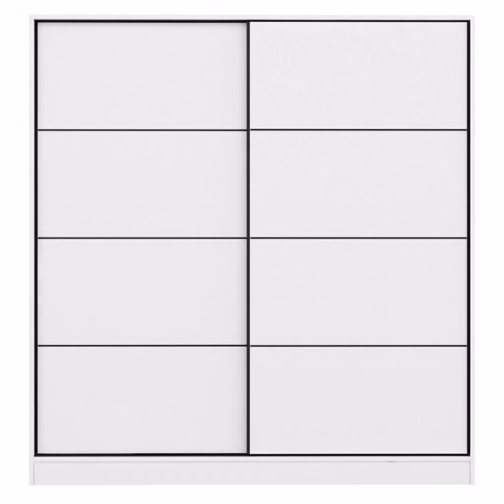 Armadio Cuvio DMORA per camera da letto con ante scorrevoli, interno con appendiabiti e ripiani, Bianco opaco, L: 180 cm, H: 190 cm – 2