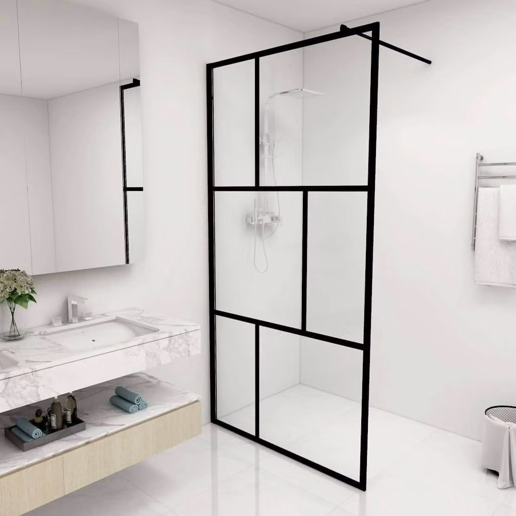 Parete per Doccia Walk-in vidaXL in Vetro Temperato Trasparente con Profilo Nero L: 100 cm, H: 195 cm – 1