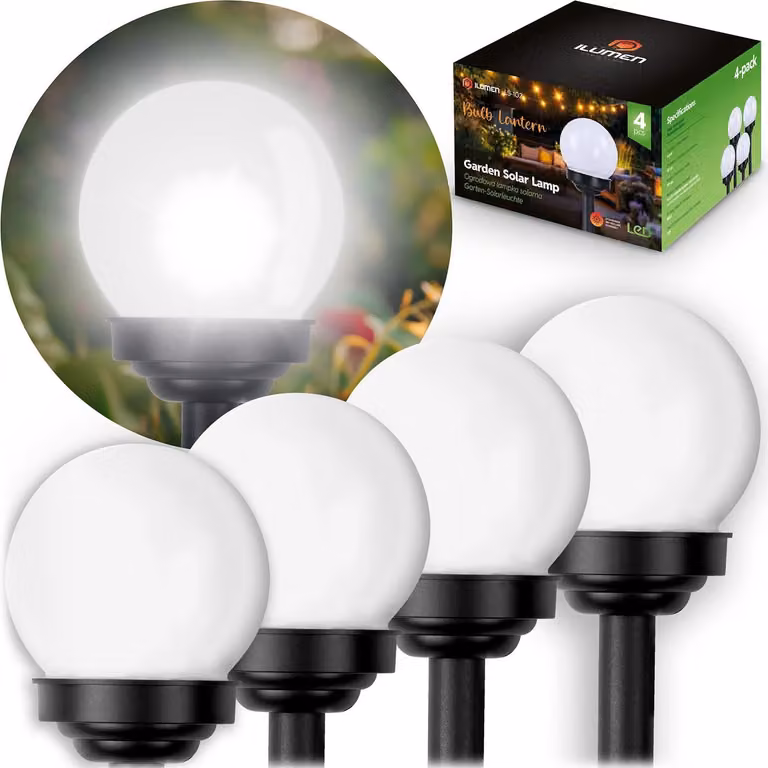 Lampada solare, sfera bianca, 4 pezzi Ilumen LS-102