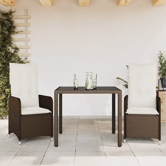 Set Bistrò da Giardino 3 pz con Cuscini in Polyrattan Marrone 3277063