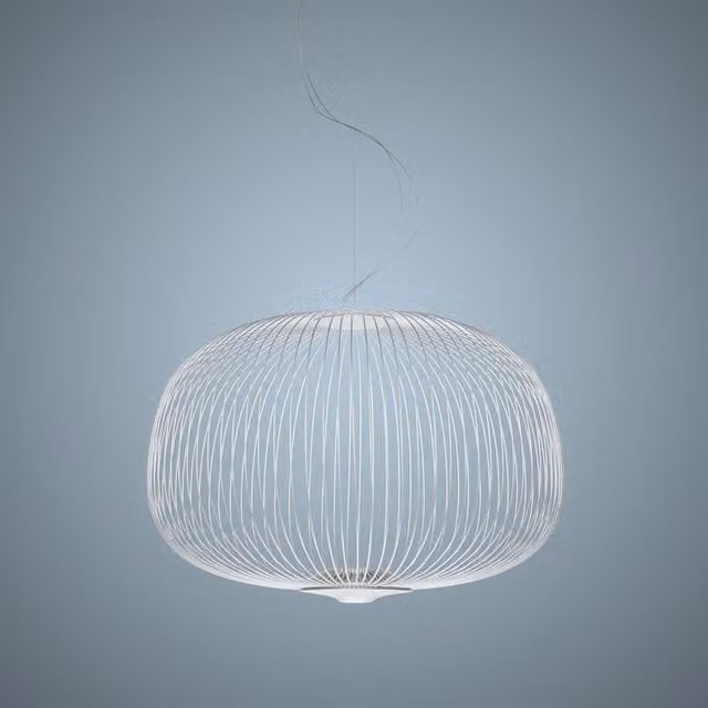 Lampada a sospensione Foscarini Spokes 3 in metallo, bianca e oro/ottone, con luce LED dimmabile e altezza regolabile