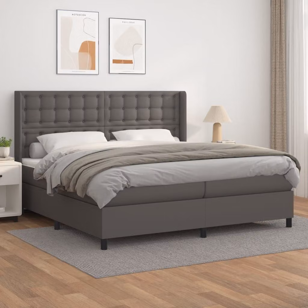 vidaXL Letto a molle con materasso grigio 200x200 cm in Similcuoio - Letto a molle - Boxspringbetten - Bett - Schlafzimmermöbel