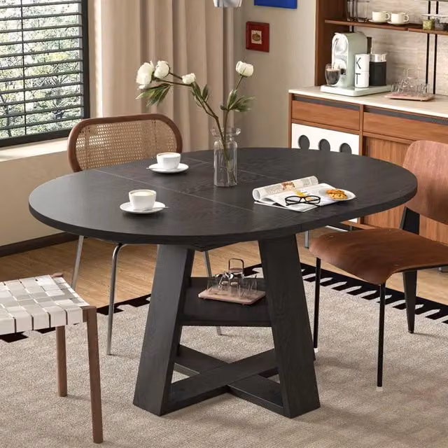 Tavolo da pranzo allungabile rotondo ¨C Minimal ¨C Effetto legno nero 110/150x100cm per 4-6 persone con spazi di archiviazione