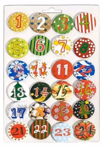 Calendario dell'Avvento con bottoni da 4 cm, set da 24